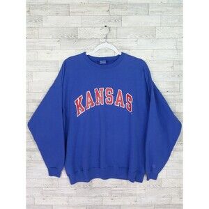 Vintage 90’s Men's Champion Kansas University Graphic Blue Sweatshirt Size‎ XL